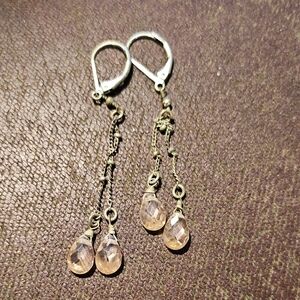 Delicate Gold Drop Dangle Earrings with Peach Crystal Beads